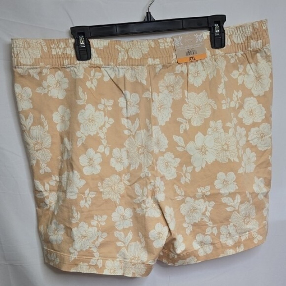 Jachs Girlfriend Stretch Satin Floral Chino Shorts, Summer, Tan White, XXL, New - Picture 2 of 6